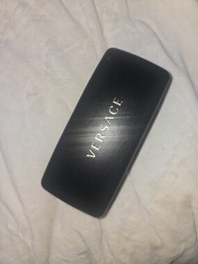 Versace Black Hard Shell Sunglass Case with Gold Logo Letters